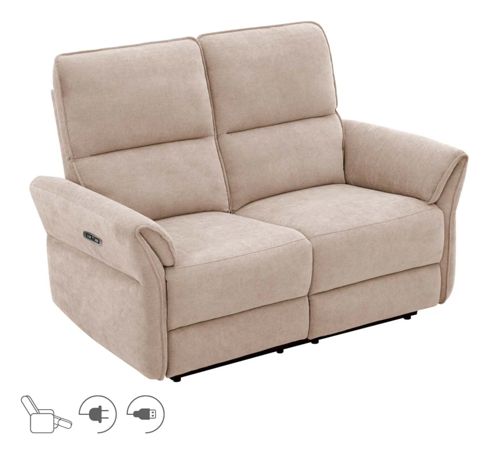 Reclinersoffa Ravdal 2-sits med elektrisk mekanism - ljusbrun