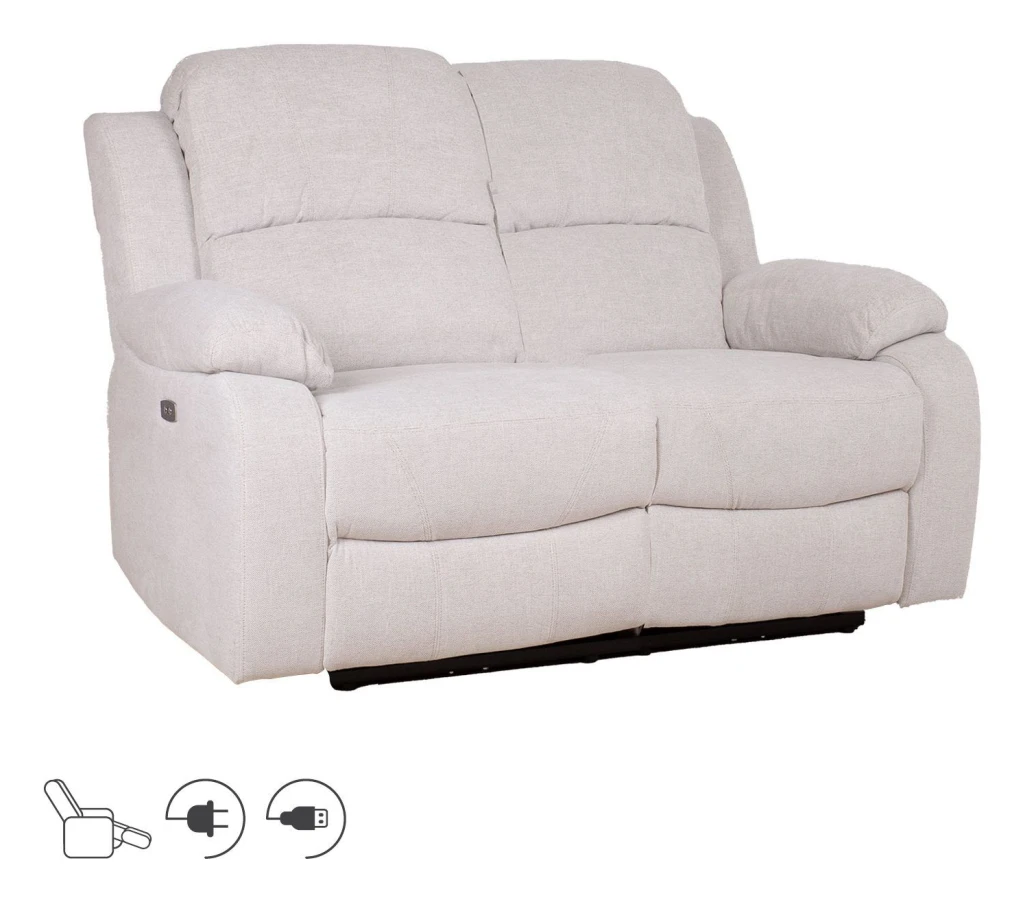 Reclinersoffa Tränor 2-sits med elektrisk mekanism - naturvit