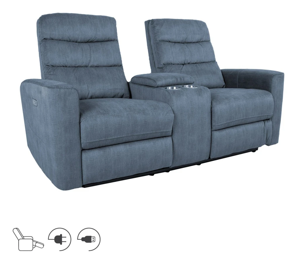 Reclinersoffa Darvi 2-sits med elektrisk mekanism - blå