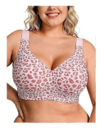 Trådlös Jelly-BH för kvinnor, plusstorlek, stödjande, sömlös, bekväm, lätt BH för dagligt bruk Pink Leopard XL
