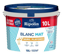 Målning väggar och tak - Vit - Matt - RIPOLIN - 10 L - Specialutgåva tvåskikts