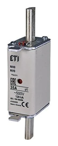 Säkring NH0 35A gG 500V AC brytförmåga 120kA IEC 60269-1/IEC 60269-2 med statusindikator (3 st.)