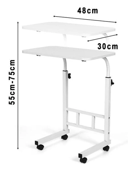 Datorbord - NETTLIFE - Justerbart mobilt bord - Höjd 55-75 cm - Skiva 48×30 cm - Metallhjul