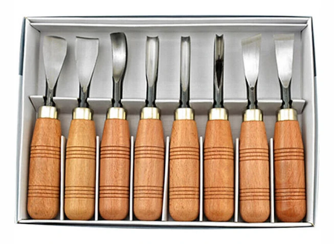 Set med 8 snidknivar, träsnideriverktyg