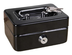 Mini Kassaskrin med säkerhetslås och två nycklar Kompakt stöttålig bärbar med flera fack Insättning Småpengar Kassaskåp Metallbox Smycken Värdesaker Black