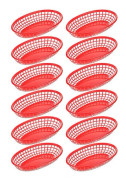 12-pack plastkorgar för pommes frites, båtformade serveringsbrickor för snacks, frukt, desserter, hem, restaurang, röd, 24 cm