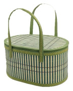 Bärbar picknickkorg i bambu med lock och handtag, andningsbar förvaring för frukt och snacks för camping utomhus, grön 30 x 20 x 16 cm