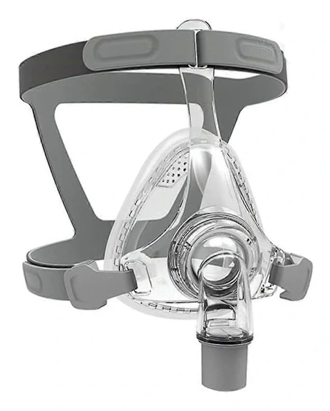 Helansikts CPAP-mask med huvudbonad, snabbkoppling, roterande anslutning, mjuk silikonkudde för hemmabruk, grå medium