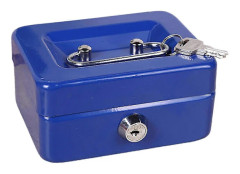Mini Kassaskrin med säkerhetslås och två nycklar Kompakt stöttålig bärbar med flera fack Insättning Småpengar Kassaskåp Metallbox Smycken Värdesaker Blue