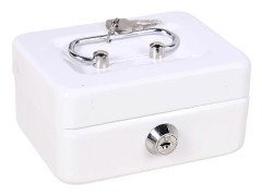 Mini Kassaskrin med säkerhetslås och två nycklar Kompakt stöttålig bärbar med flera fack Insättning Småpengar Kassaskåp Metallbox Smycken Värdesaker White