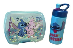 Set Måltid Barn Stitch med Matlåda och Vattenflaska 420ml Plastblå för Skola och Utflykter