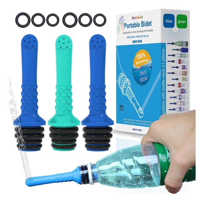 3-pack ryggsäcksbidé för camping, bärbar bidérör för toalett, universella resebidéer kompatibla med din tomma plastflaskas mynning – handhållen