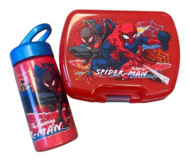 Set Måltid Barn Spiderman med Matlåda och Vattenflaska 420ml Plastikk Röd för Skola och Utflykter