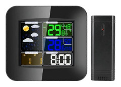 TS-75-US Trådlös Väderstation Färg LCD Inomhus Utomhus Termometer Hygrometer Skrivbordsklocka Väderövervakning Digital Klocka Black