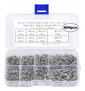 800 små M2 självgängande skruvar, försänkta Phillips-huvud träskruvar (M2-4mm 5mm 6mm 8mm 10mm 12mm 16mm 20mm)