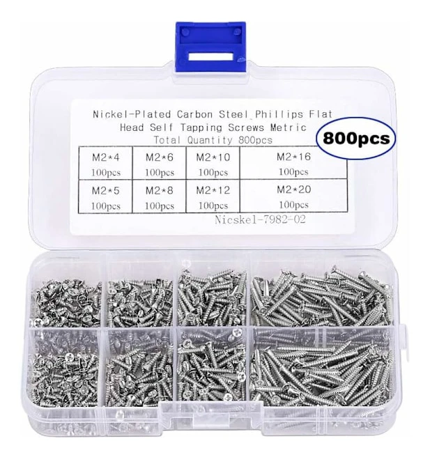 800 små M2 självgängande skruvar, försänkta Phillips-huvud träskruvar (M2-4mm 5mm 6mm 8mm 10mm 12mm 16mm 20mm)