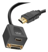 Videoadapter - LinQ - HDMI Hane till DVI-D Hona och HDMI Hona - 1080p - Dubbel utgång - Kompakt