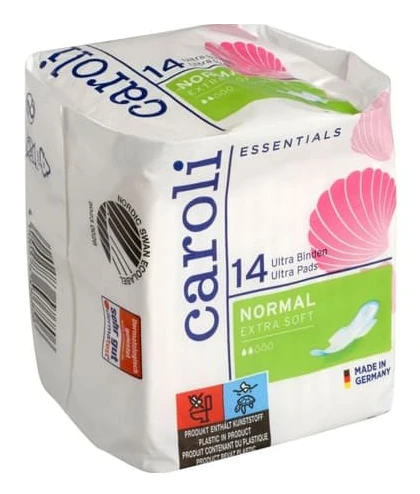 Dambindor, Caroli, 22,5x9,5 cm, vita, Ultra Pads, Normal, med vingar - (12 förpackningar x 14 st.)