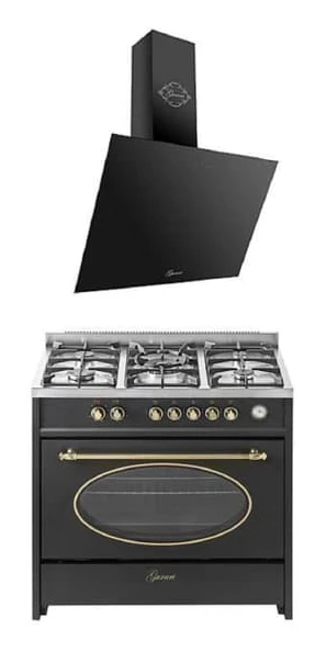 Fristående gaskök 90 cm GURARI GCH E 914 BL - 8 funktioner - 90 cm köksfläkt - Retro svart