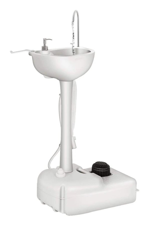 Bärbar campingdiskbänk med 17L tank och fotpump