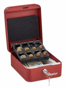 Röd kassalåda med mynträknare