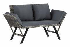 Polyrotting trädgårdsbänk – grå, 176x56x81cm, 2-i-1 solstol