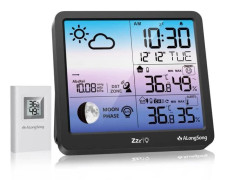 Hommie väderstation med inomhus utomhus trådlös sensor, termometer Hygrometer Barometer månfas, färgglad LCD-skärm