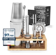Kit Cocktail - VINENCO - Shaker Boston 750 ml - 10 delar - Borstat rostfritt stål - Elegant presentförpackning