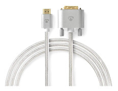 Nedis HDMI™ kabel | HDMI™ Kontakt | DVI-D 24+1-Pin Hane | 2560x1600 | Guldplaterad | 2.00 m | Rak | Flätad | Silver | Kartong med täckt fönster