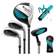 4-delat barngolfklubbset med golfbag och regnskydd för barn i åldern 8-10 år blå