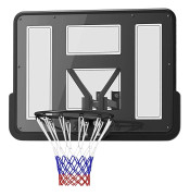 Basketkorg med bakvägg för utomhus & inomhus, baskettavla med Ø45 cm stålbåge och nät, väggfäste, basketbräda för vuxna, svart