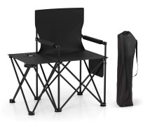 Hopfällbar campingstolsset med sidobord och mugghållare
