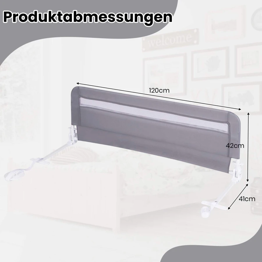Hopfällbar sänggrind för småbarn, 120 cm, tvättbart överdrag