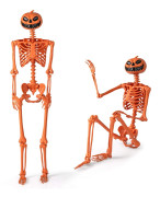 Halloweenskelett i naturlig storlek med pumpahuvud, poserbart