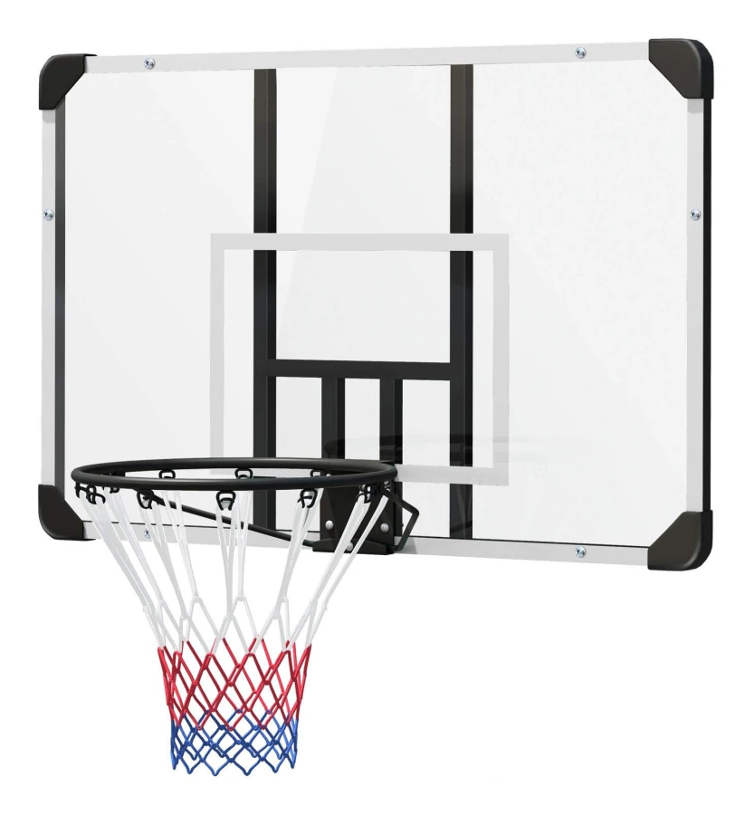 Vägghängd basketkorg med baskettavla och nät 113 x 61 x 73 cm gjord av stål för utomhusaktiviteter i vitt