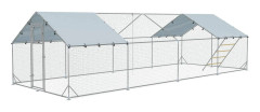 Frigående hönsskåp av stål, 300 x 800 x 195 cm hönsbur med UV-beständigt lock, foderlucka, hängfoder, abborre, hönsskåp för 24-3