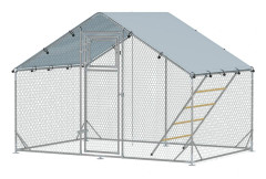 Frigående hönsskåp av stål, 300 x 200 x 195 cm hönsbur med UV-beständigt lock, foderlucka, hängfoder, abborre, hönsskåp för 6-8