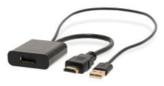 HDMI™ Adapter | HDMI™ Kontakt | DisplayPort Hane / USB-A Hane | Guldplaterad | Rak | PVC | Svart | 1 st. | Låda
