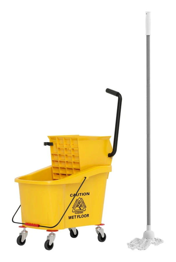 Städvagn städvagn 36 liters hink med press, hushållsvagn med mopp och handtag för byggstädning, kontorsstädning gul Aosom