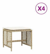 Trädgårdspallar med dynor 4 st beige 41x41x36 cm konstrotting