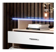 DESIGN AMEUBLEMENT - Entréset PAOLA - Vit/Sonoma glänsande - 3 i 1 - Skoskåp, hatthylla, spegel - Möbel: H105xB89xD24 cm
