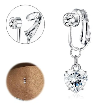 Silver Falska Navelpiercingar Falska Navelpiercingar Kirurgiskt Stål Navelstänger Clip On Hjärta Fjäril Tusensköna Cubic Zirconia Navelsmycken