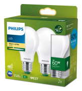 Philips 2-pack LED E27 Normal 4W (60W) Frostad 840lm 2700K Energiklass A