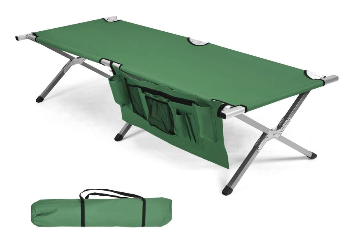 Campingsäng tältsäng hopfällbar campingsäng enkelsäng hopfällbar säng med sidficka 190 x 73 x 42cm grön