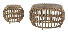 Set med 2 sidobord polyrattan Ø66/42 cm runt väderbeständigt trädgårdsbord med glasskiva utomhus balkongbord soffbord trädgårdsm