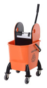 Städvagn, städvagn med vridare, 26 liters städhink, mobil hink, torkvagn, krok för mopp, hushållsvagn med 4 hjul, orange