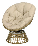 Papasan stol flätad stol rotting snurrstol med dyna 360 graders justerbart fotstöd 85x70x82 cm i khaki för trädgård och vardagsr