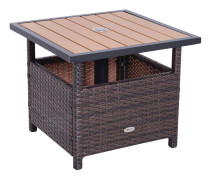 Brunt Polyrattan Sidobord med Parasollställ