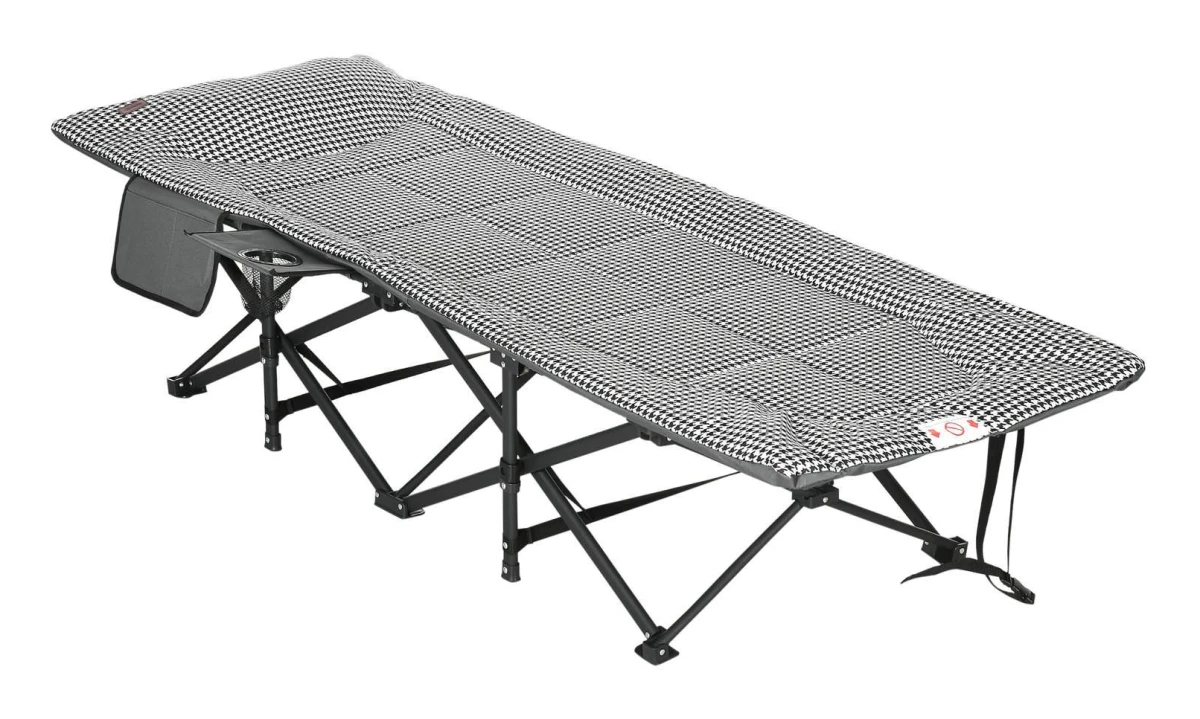 Svart Campingsäng med Mugghållare 120Kg