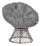 Rotting Papasan Stol med Klädsel, 360° Grå